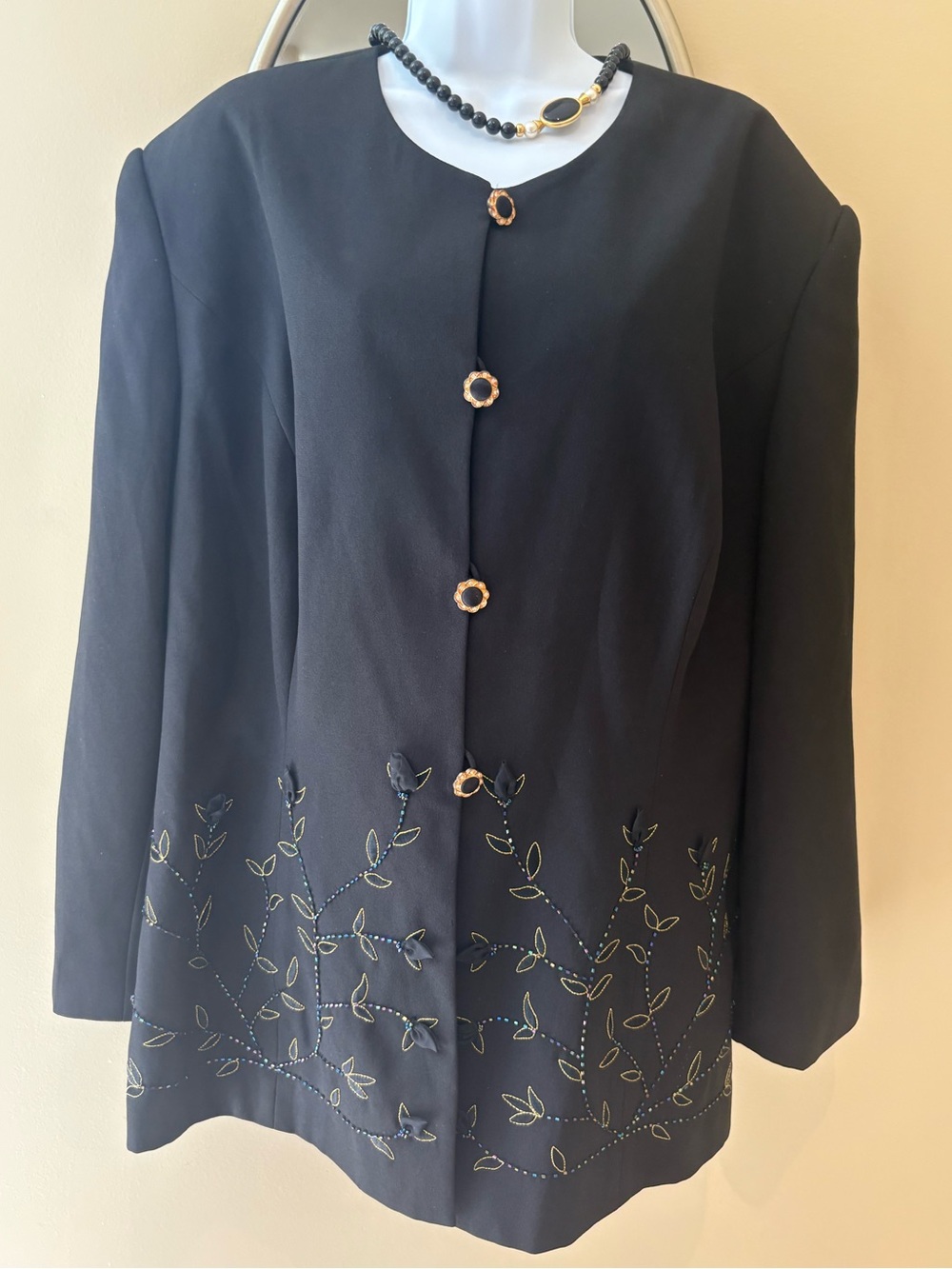 NWT VINTAGE STELLA LOUISE FOR KB BLAZER Evening Jacket Beaded Leaves Flowers 24W